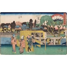 Ando Hiroshige, 歌川広重 (Ando Hiroshige)创作的日本版画《Yanagi Restaurant at Mikuni》