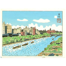 Hagiwara Hideo, 萩原秀雄 (Nishiyama Hideo)创作的日本版画《River in Osaka》