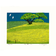 Japanese Print "Trees in a Field" by Kasamatsu Shiro, 笠松紫浪 (Takagi Shiro)