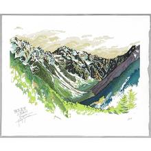 Morozumi Osamu, 両角修 (Sugiyama Osamu)创作的日本版画《View of Mt. Hodaka - Japan》