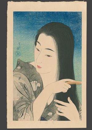 Japanese Print "Combing Her Hair 7/100" by Torii Kotondo, 鳥居言人 (Torii Kotondo)