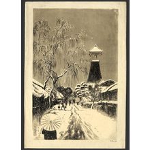 Oda Kazuma, 織田一磨 (Oda Kazuma)创作的日本版画《Sumiyoshi in Snow》