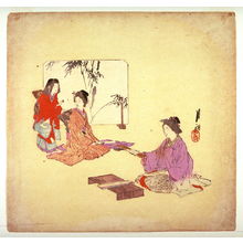 Japanischer Druck "Untitled design for a fan print (Women with Poem Slips...)" von Gekko (Ogata Gekko)