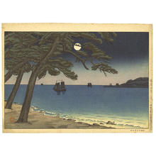 Ishiwata Koitsu, 石渡江逸 (Ishiwata Koitsu (1897-1987) Yoshimi — 石渡江逸 芳美)创作的日本版画《The Moon from Suma Beach — 須磨海岸の月》