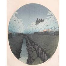 Kawase Hasui, 川瀬巴水 (Kawase Hasui (川瀬巴水))创作的日本版画《Night View of Cherry Blossoms at Koganei》