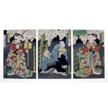 Japanischer Druck "Two Bijine Holding Fans" von Utagawa Kunisada, 歌川国貞 (Kunisada 2 Utagawa (1823-1880)- Kunimasa 3- Toyokuni 4 (歌川国貞（二代）))