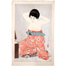Japanese Print "Make-up (At the Mirror) — 化粧" by Torii Kotondo, 鳥居言人 (Torii Kotondo (鳥居言人))