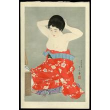 Torii Kotondo, 鳥居言人 (Torii Kotondo (鳥居言人))による浮世絵「Make-up (At the Mirror) — 化粧」
