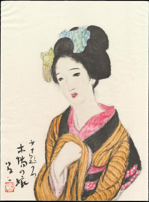 Takehisa Yumeji, 竹久夢二 (Yumeji, Takehisa)创作的日本版画《Timberyard Daughter - 木場の娘》