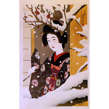 Ito Shinsui, 伊東深水 (Ito Shinsui)创作的日本版画《Beauty Admiring Red Blossoms in Snow (Yuki no kobai o miru shojo)》